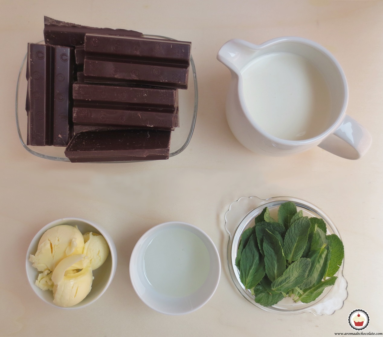 Ingredientes trufas de chocolate y menta. Aroma de chocolate