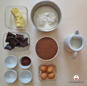 Ingredientes. Pastel de chocolate. Aroma de chocolate
